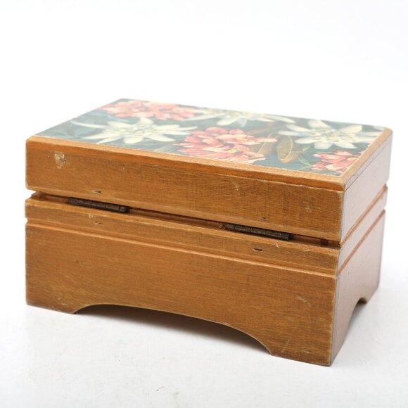 Vintage CEC Swiss Music Box Wood Jewelry Box Switzerland Floral Edelweiss - Picture 5 of 9